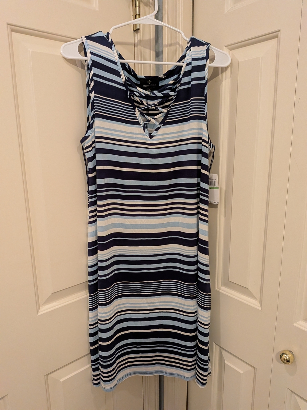 Ronni Nicole Light Blue & Navy Striped Lace-Up Tank Dress